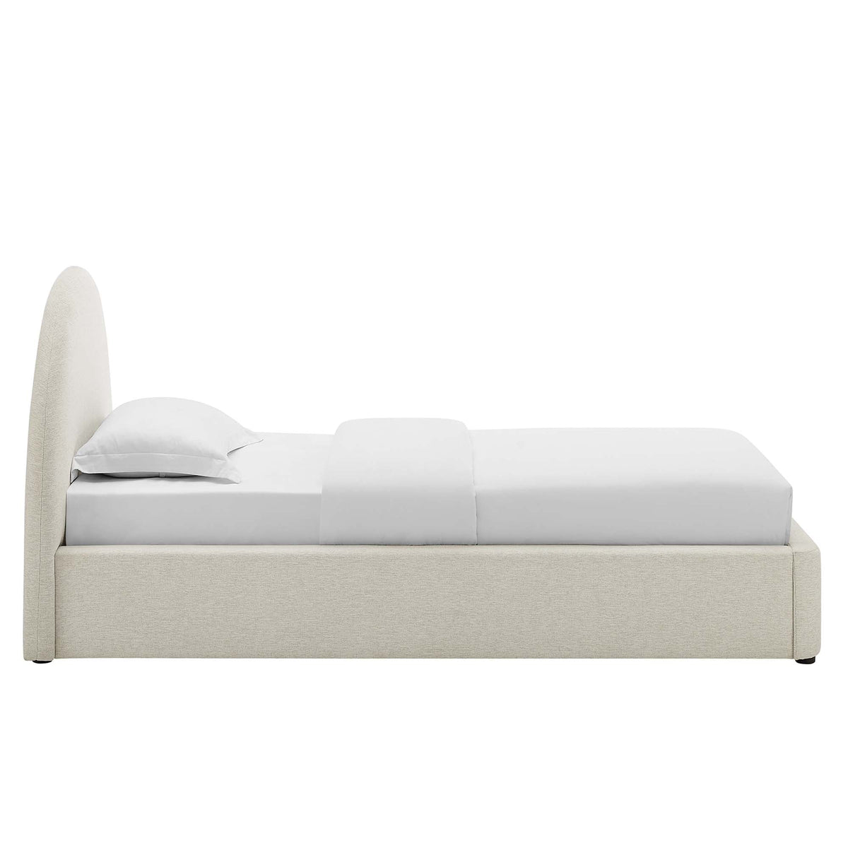 Resort Heathered Weave Ivory Upholstered Fabric Arched Round Twin Platform Bed - Ornate Home
