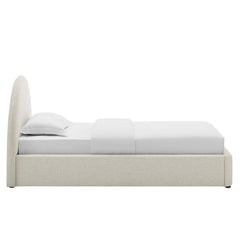 Resort Heathered Weave Ivory Upholstered Fabric Arched Round Twin Platform Bed - Ornate Home