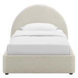 Resort Heathered Weave Ivory Upholstered Fabric Arched Round Twin Platform Bed - Ornate Home