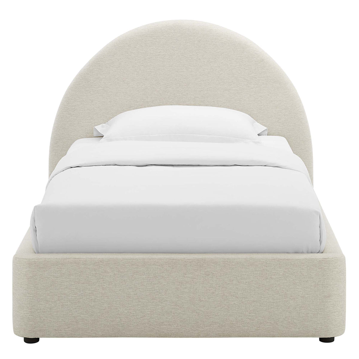 Resort Heathered Weave Ivory Upholstered Fabric Arched Round Twin Platform Bed - Ornate Home
