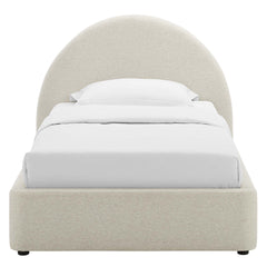 Resort Heathered Weave Ivory Upholstered Fabric Arched Round Twin Platform Bed - Ornate Home