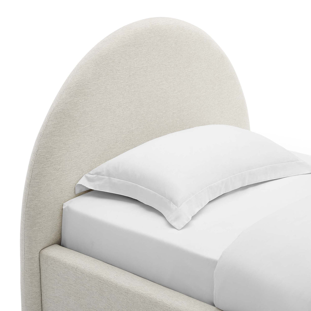 Resort Heathered Weave Ivory Upholstered Fabric Arched Round Twin Platform Bed - Ornate Home