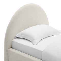 Resort Heathered Weave Ivory Upholstered Fabric Arched Round Twin Platform Bed - Ornate Home