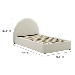 Resort Heathered Weave Ivory Upholstered Fabric Arched Round Twin Platform Bed - Ornate Home