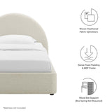 Resort Heathered Weave Ivory Upholstered Fabric Arched Round Twin Platform Bed - Ornate Home