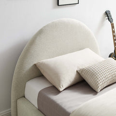 Resort Heathered Weave Ivory Upholstered Fabric Arched Round Twin Platform Bed - Ornate Home