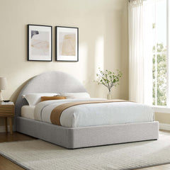 Resort Heathered Weave Light Gray Upholstered Fabric Arched Round Full Platform Bed - Ornate Home
