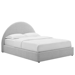 Resort Heathered Weave Light Gray Upholstered Fabric Arched Round Full Platform Bed - Ornate Home