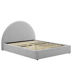 Resort Heathered Weave Light Gray Upholstered Fabric Arched Round Full Platform Bed - Ornate Home