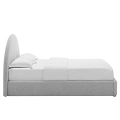 Resort Heathered Weave Light Gray Upholstered Fabric Arched Round Full Platform Bed - Ornate Home