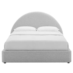 Resort Heathered Weave Light Gray Upholstered Fabric Arched Round Full Platform Bed - Ornate Home