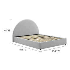 Resort Heathered Weave Light Gray Upholstered Fabric Arched Round Full Platform Bed - Ornate Home