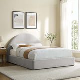 Resort Heathered Weave Light Gray Upholstered Fabric Arched Round King Platform Bed - Ornate Home