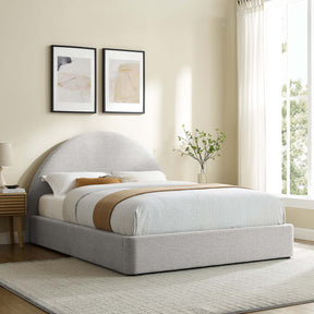 Resort Heathered Weave Light Gray Upholstered Fabric Arched Round King Platform Bed - Ornate Home
