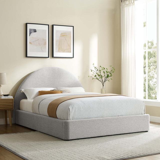 Resort Heathered Weave Light Gray Upholstered Fabric Arched Round King Platform Bed - Ornate Home