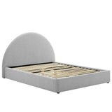 Resort Heathered Weave Light Gray Upholstered Fabric Arched Round King Platform Bed - Ornate Home