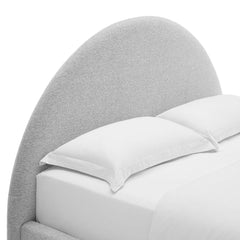 Resort Heathered Weave Light Gray Upholstered Fabric Arched Round King Platform Bed - Ornate Home