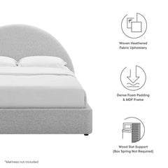 Resort Heathered Weave Light Gray Upholstered Fabric Arched Round King Platform Bed - Ornate Home