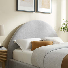 Resort Heathered Weave Light Gray Upholstered Fabric Arched Round King Platform Bed - Ornate Home