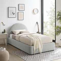 Resort Heathered Weave Light Gray Upholstered Fabric Arched Round Twin Platform Bed - Ornate Home