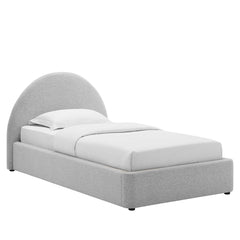Resort Heathered Weave Light Gray Upholstered Fabric Arched Round Twin Platform Bed - Ornate Home