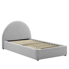Resort Heathered Weave Light Gray Upholstered Fabric Arched Round Twin Platform Bed - Ornate Home