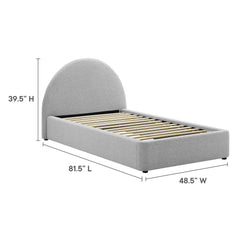 Resort Heathered Weave Light Gray Upholstered Fabric Arched Round Twin Platform Bed - Ornate Home