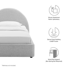 Resort Heathered Weave Light Gray Upholstered Fabric Arched Round Twin Platform Bed - Ornate Home