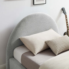 Resort Heathered Weave Light Gray Upholstered Fabric Arched Round Twin Platform Bed - Ornate Home