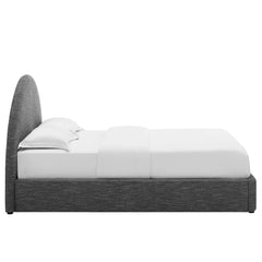 Resort Heathered Weave Slate Upholstered Fabric Arched Round Full Platform Bed - Ornate Home
