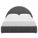Resort Heathered Weave Slate Upholstered Fabric Arched Round King Platform Bed - Ornate Home