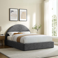 Resort Heathered Weave Slate Upholstered Fabric Arched Round Queen Platform Bed - Ornate Home