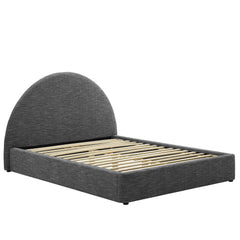 Resort Heathered Weave Slate Upholstered Fabric Arched Round Queen Platform Bed - Ornate Home