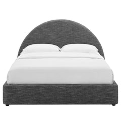 Resort Heathered Weave Slate Upholstered Fabric Arched Round Queen Platform Bed - Ornate Home