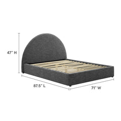 Resort Heathered Weave Slate Upholstered Fabric Arched Round Queen Platform Bed - Ornate Home