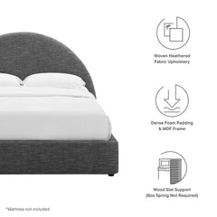 Resort Heathered Weave Slate Upholstered Fabric Arched Round Queen Platform Bed - Ornate Home