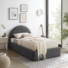 Resort Heathered Weave Slate Upholstered Fabric Arched Round Twin Platform Bed - Ornate Home