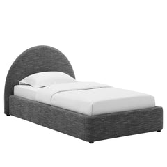 Resort Heathered Weave Slate Upholstered Fabric Arched Round Twin Platform Bed - Ornate Home