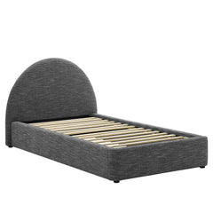 Resort Heathered Weave Slate Upholstered Fabric Arched Round Twin Platform Bed - Ornate Home