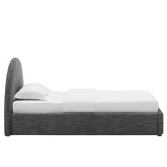 Resort Heathered Weave Slate Upholstered Fabric Arched Round Twin Platform Bed - Ornate Home