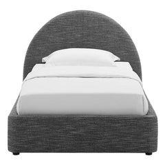 Resort Heathered Weave Slate Upholstered Fabric Arched Round Twin Platform Bed - Ornate Home