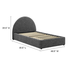 Resort Heathered Weave Slate Upholstered Fabric Arched Round Twin Platform Bed - Ornate Home