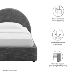 Resort Heathered Weave Slate Upholstered Fabric Arched Round Twin Platform Bed - Ornate Home
