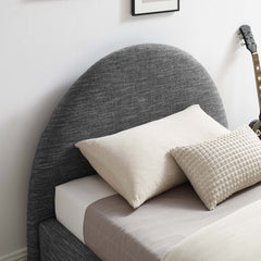 Resort Heathered Weave Slate Upholstered Fabric Arched Round Twin Platform Bed - Ornate Home