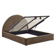 Resort Mocha Queen Arched Upholstered Fabric Storage Platform Bed Frame - Ornate Home