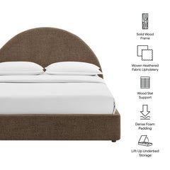 Resort Mocha Queen Arched Upholstered Fabric Storage Platform Bed Frame - Ornate Home