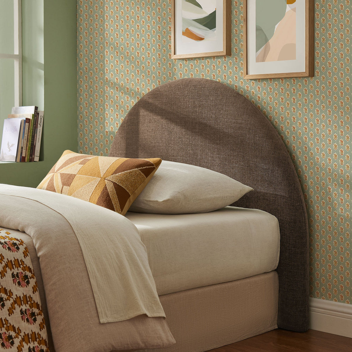 Resort Mocha Queen Woven Upholstered Fabric Arched Headboard - Ornate Home