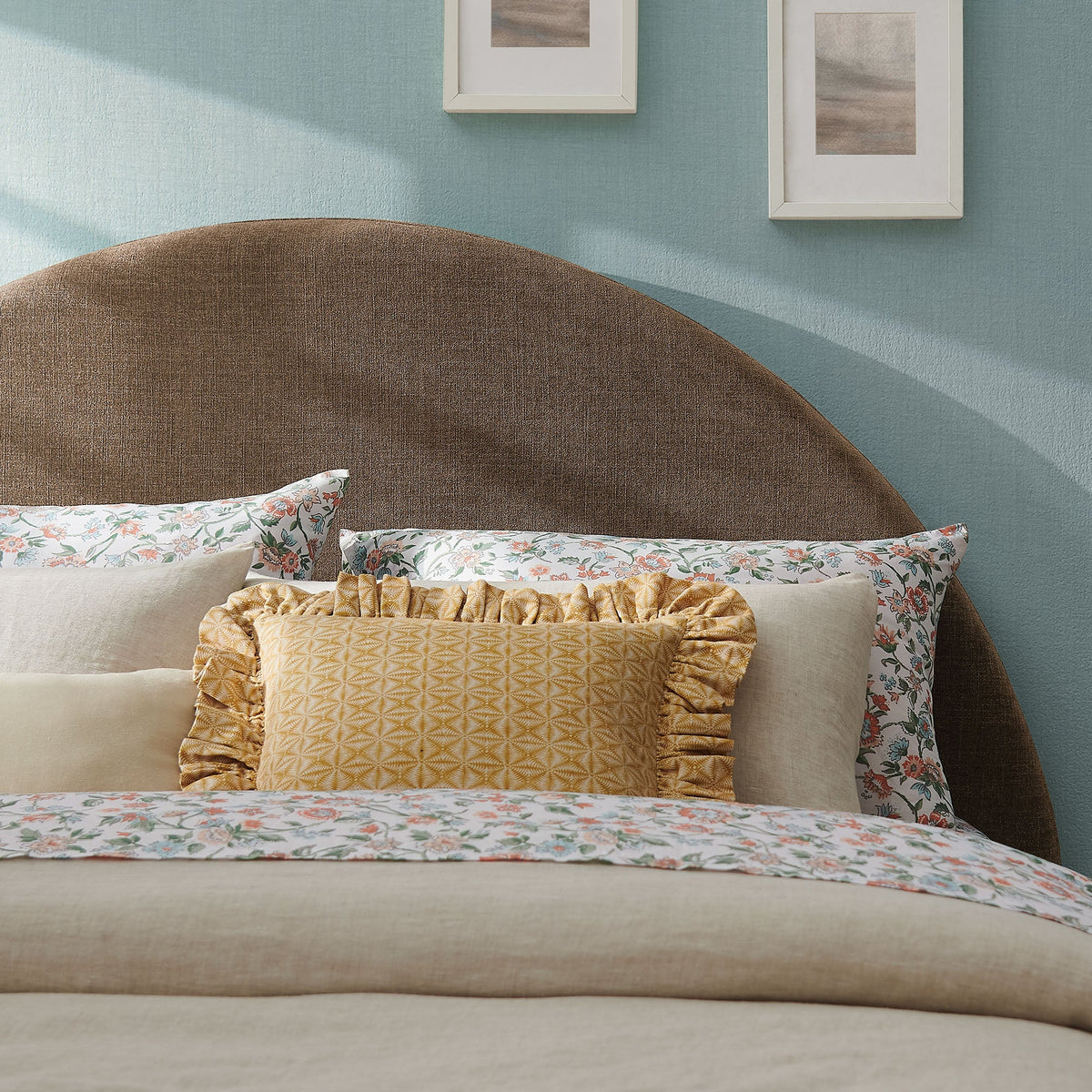 Resort Mocha Queen Woven Upholstered Fabric Arched Headboard - Ornate Home