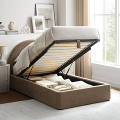 Resort Mocha Twin Arched Upholstered Fabric Storage Platform Bed Frame - Ornate Home