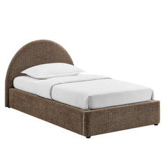 Resort Mocha Twin Arched Upholstered Fabric Storage Platform Bed Frame - Ornate Home